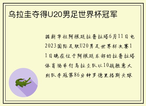 乌拉圭夺得U20男足世界杯冠军
