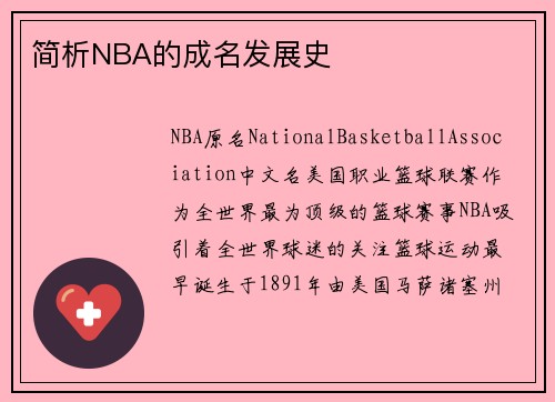 简析NBA的成名发展史