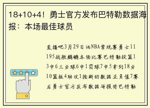 18+10+4！勇士官方发布巴特勒数据海报：本场最佳球员