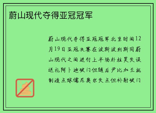 蔚山现代夺得亚冠冠军
