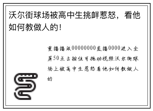 沃尔街球场被高中生挑衅惹怒，看他如何教做人的！