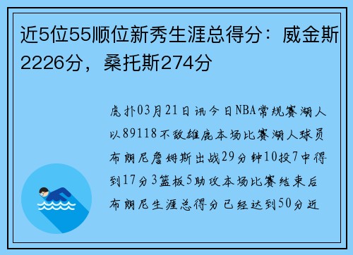 近5位55顺位新秀生涯总得分：威金斯2226分，桑托斯274分